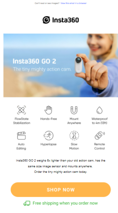 Insta360 GO 2 launch email